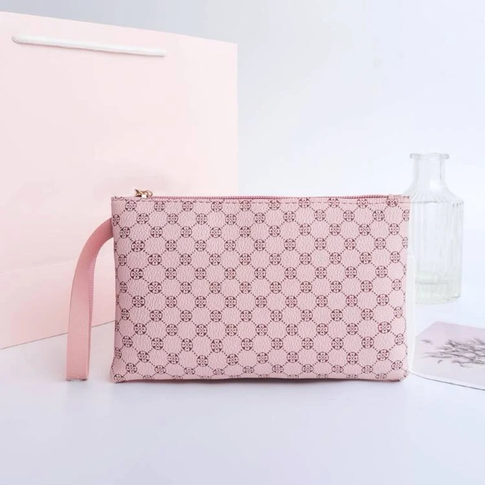 New Baby Pink Celtic Pattern Faux Leather Gold Hardware Clutch Wristlet Large - Picture 5 of 11